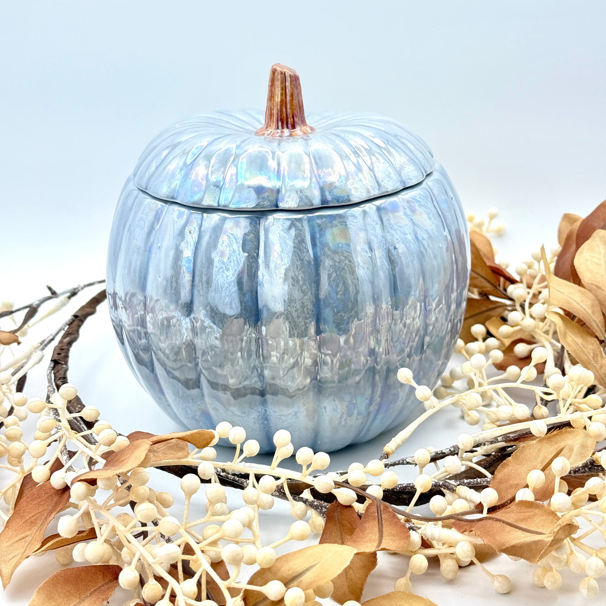 Iridescent Blue Pumpkin Jar