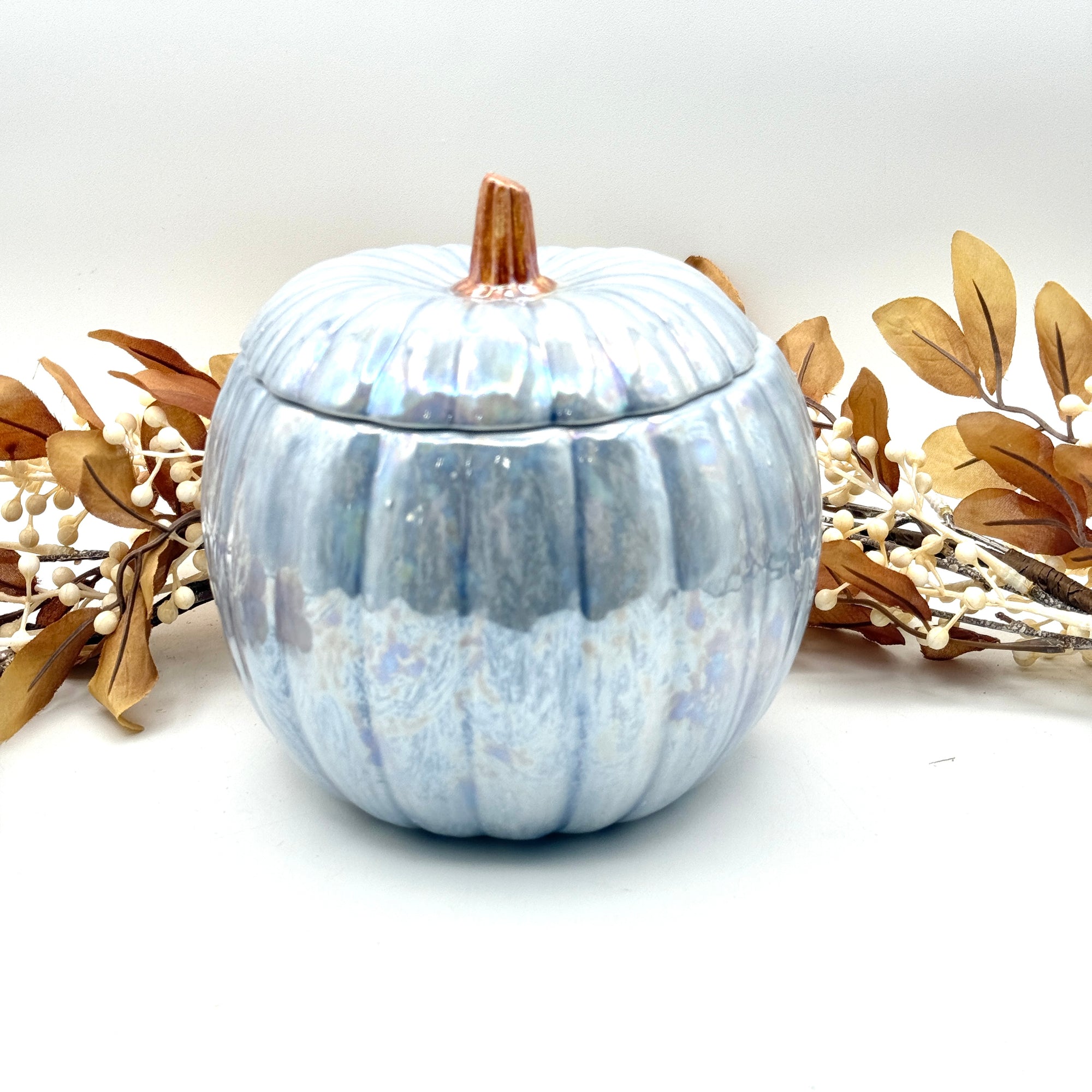 Iridescent Blue Pumpkin Jar