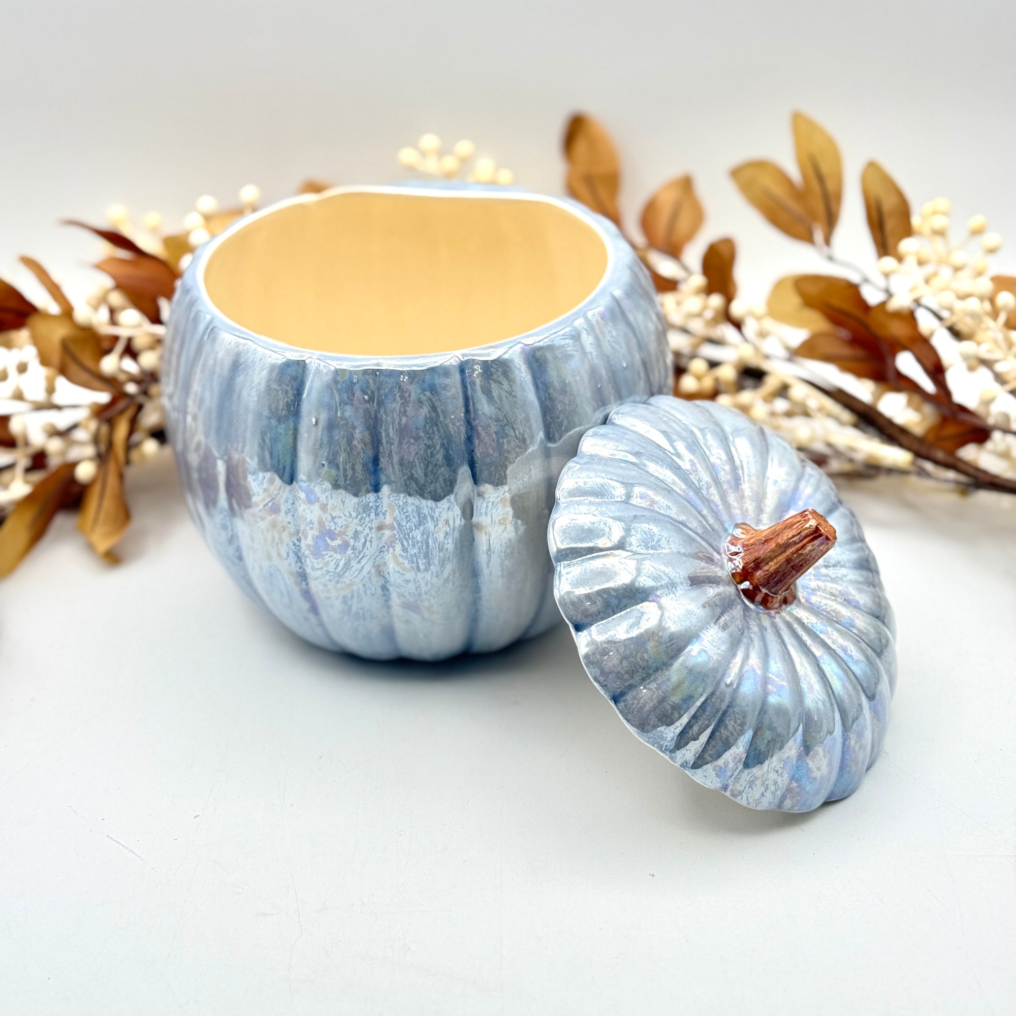 Iridescent Blue Pumpkin Jar