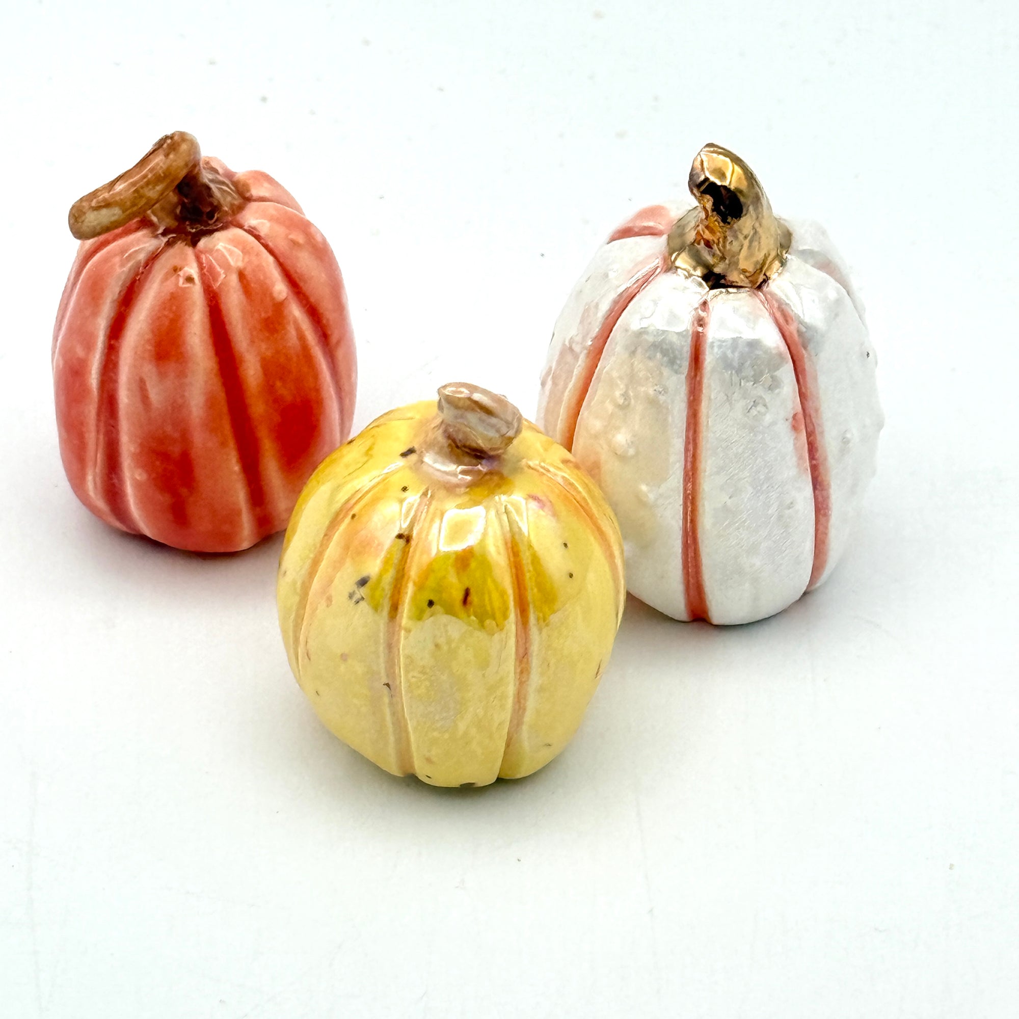 Mini Pumpkin Trio with Iridescent Mother of Pearl Luster (#3)