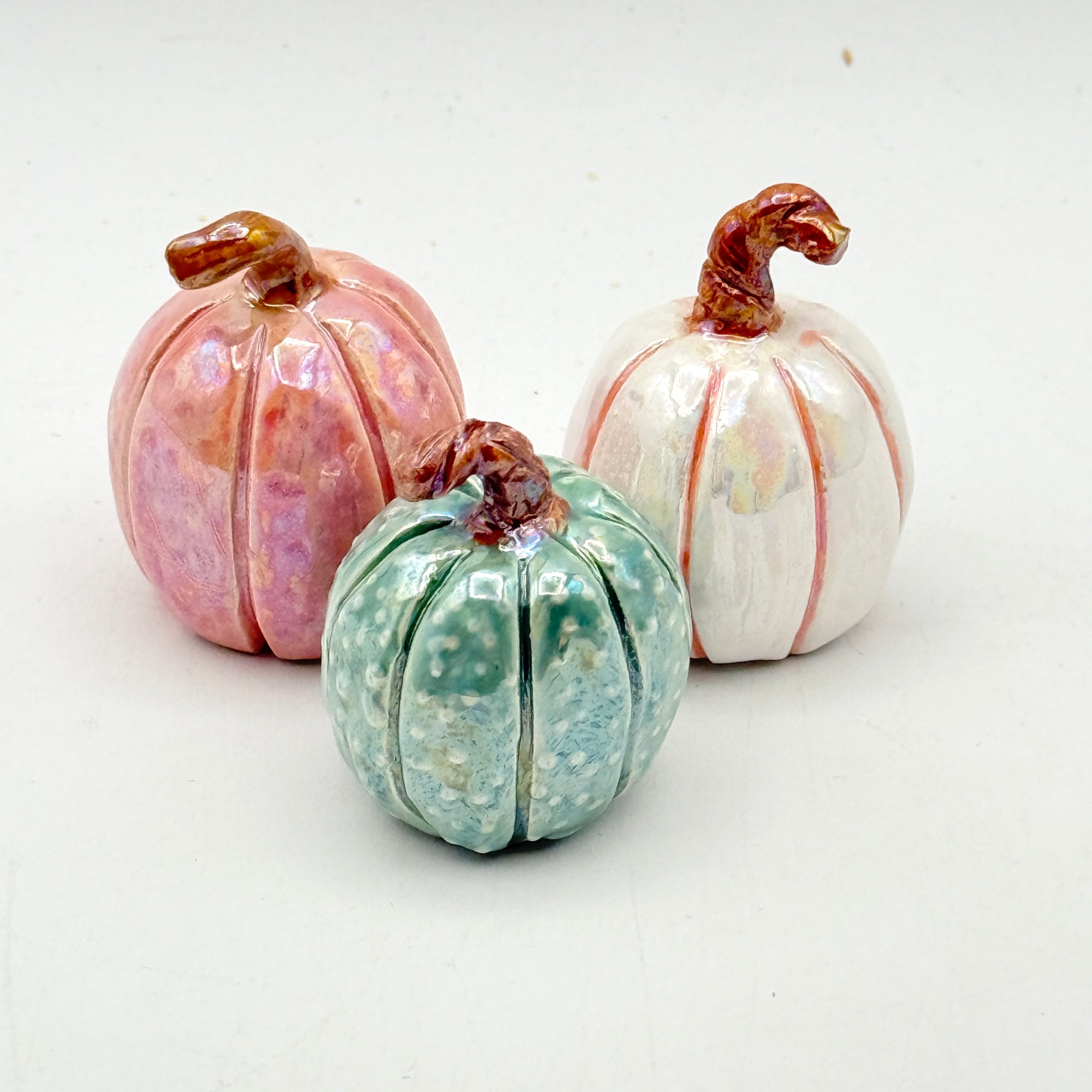 Mini Pumpkin Trio with Iridescent Mother of Pearl Luster (#5)