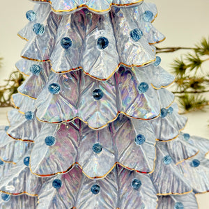 Vintage Ceramic Christmas Tree – Blue-Silver with Mother of Pearl Finish