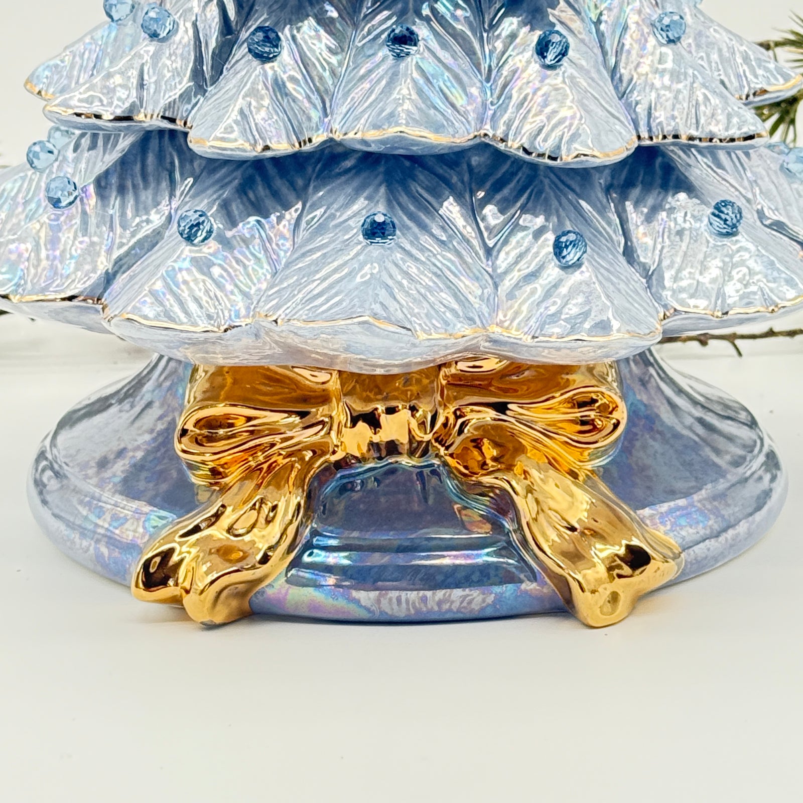 Vintage Ceramic Christmas Tree – Blue-Silver with Mother of Pearl Finish