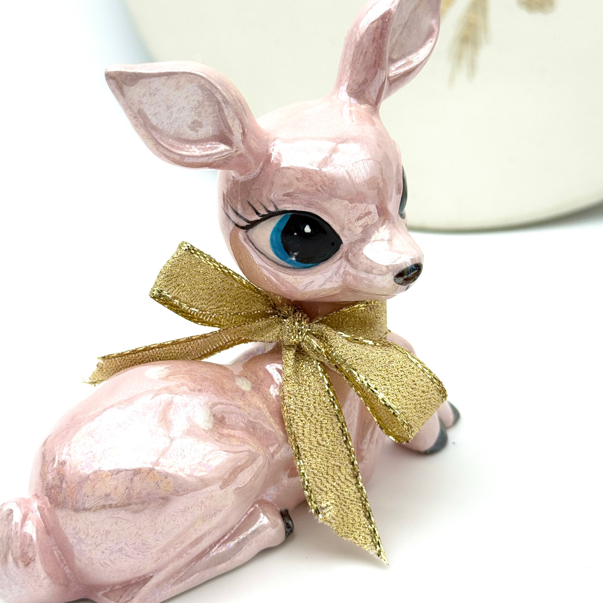 Pink Vintage-Style Deer Figurine
