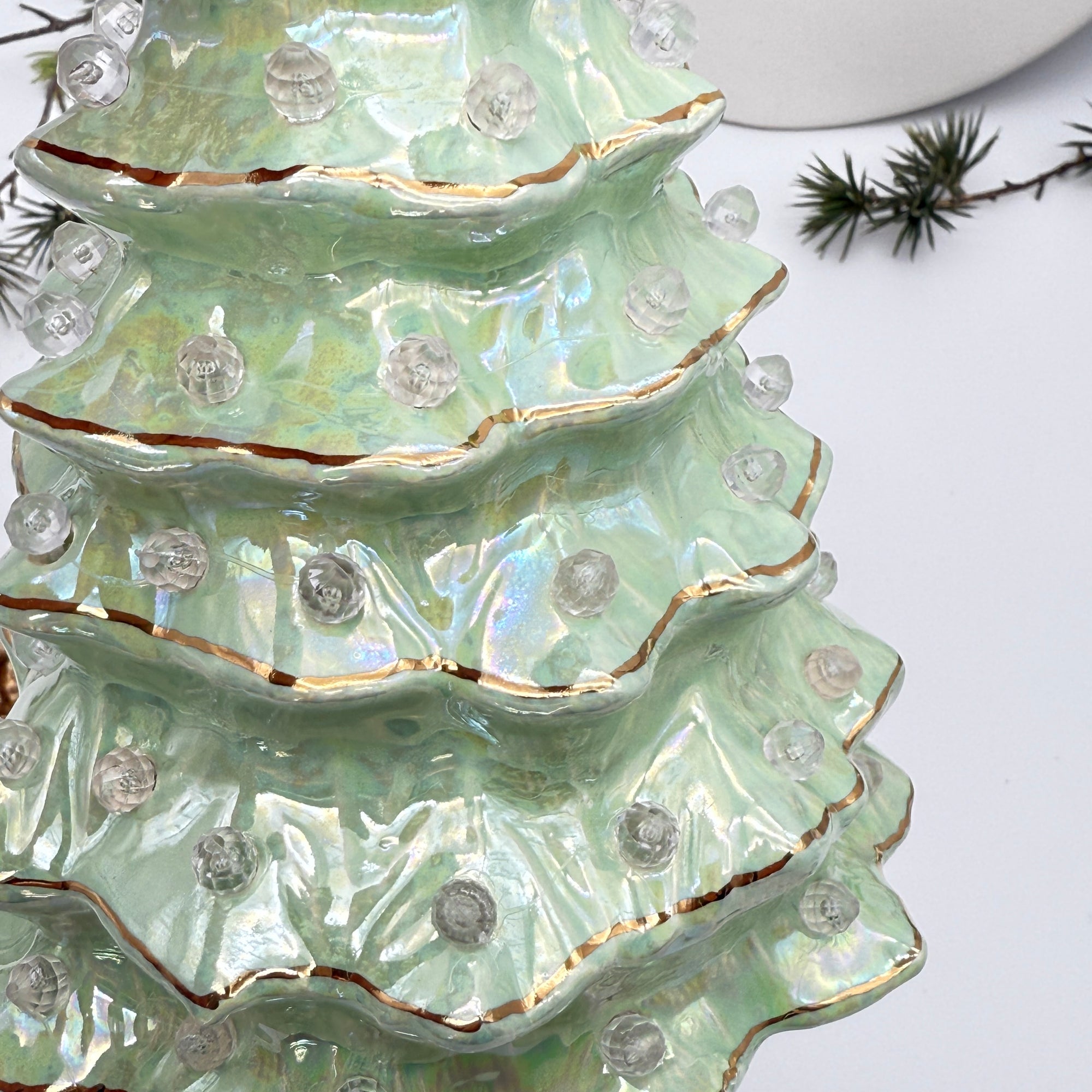 9" Iridescent Ceramic Christmas Tree with 22k Gold Accents
