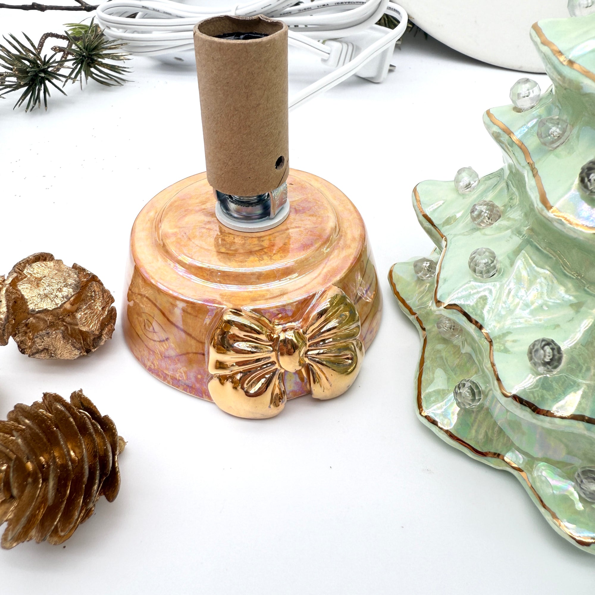 9" Iridescent Ceramic Christmas Tree with 22k Gold Accents