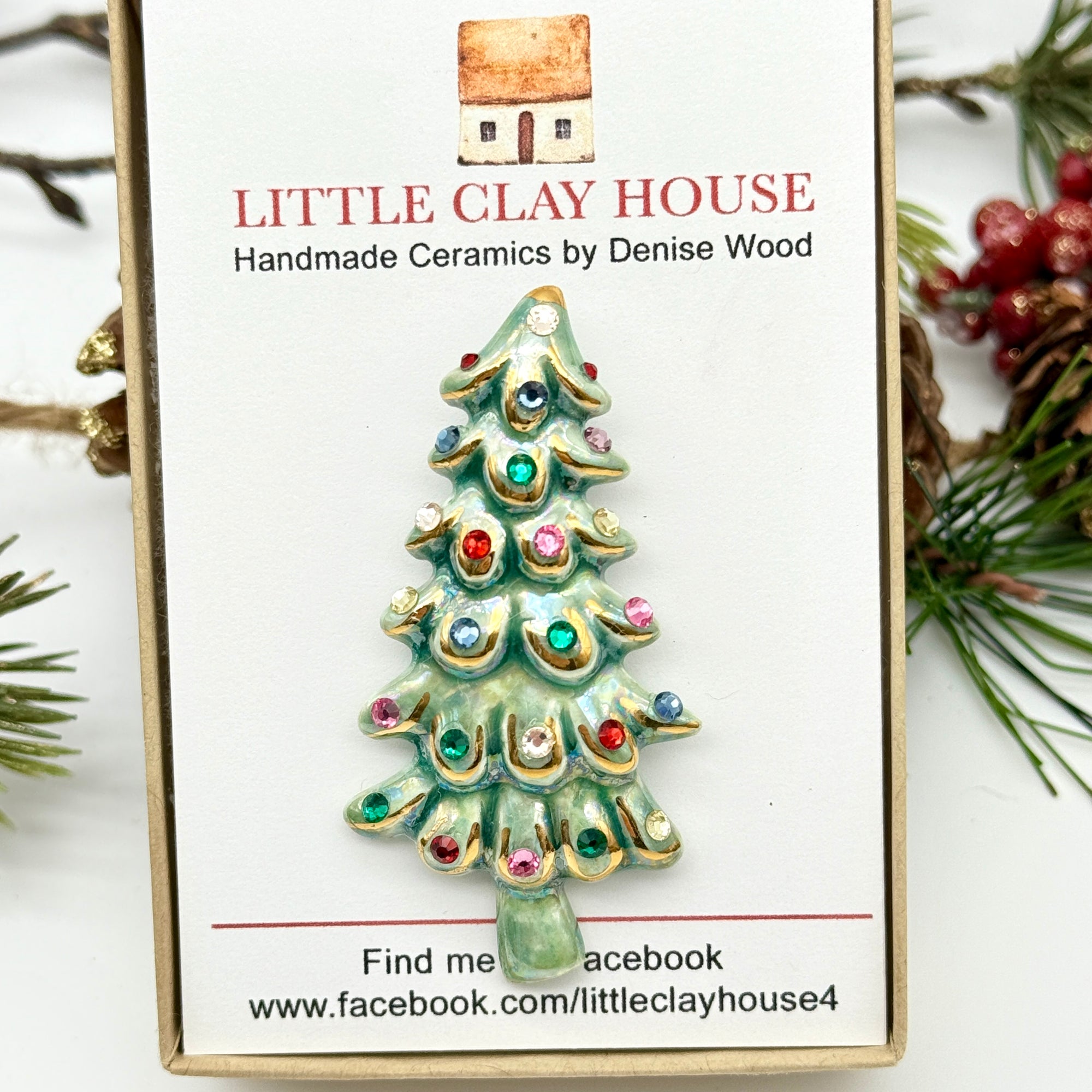 Vintage Style Ceramic Whimiscal Tree Brooch
