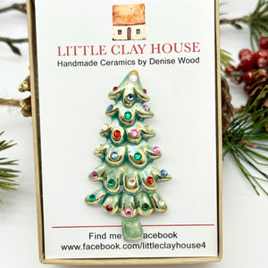 Vintage Style Ceramic Whimiscal Tree Brooch
