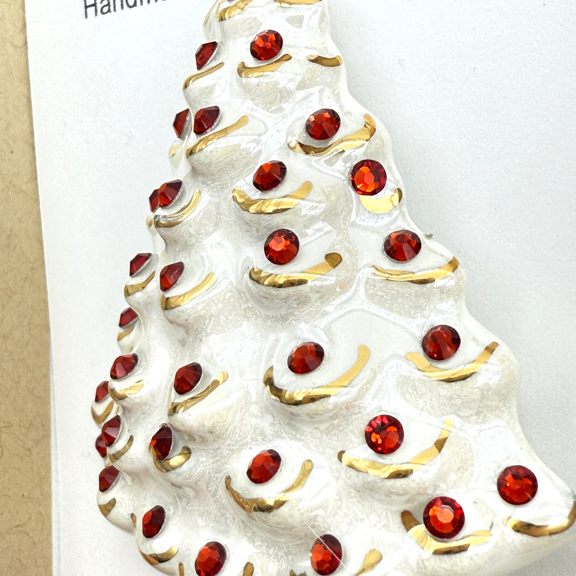 Vintage Style Ceramic Brooch - White & Ruby Red