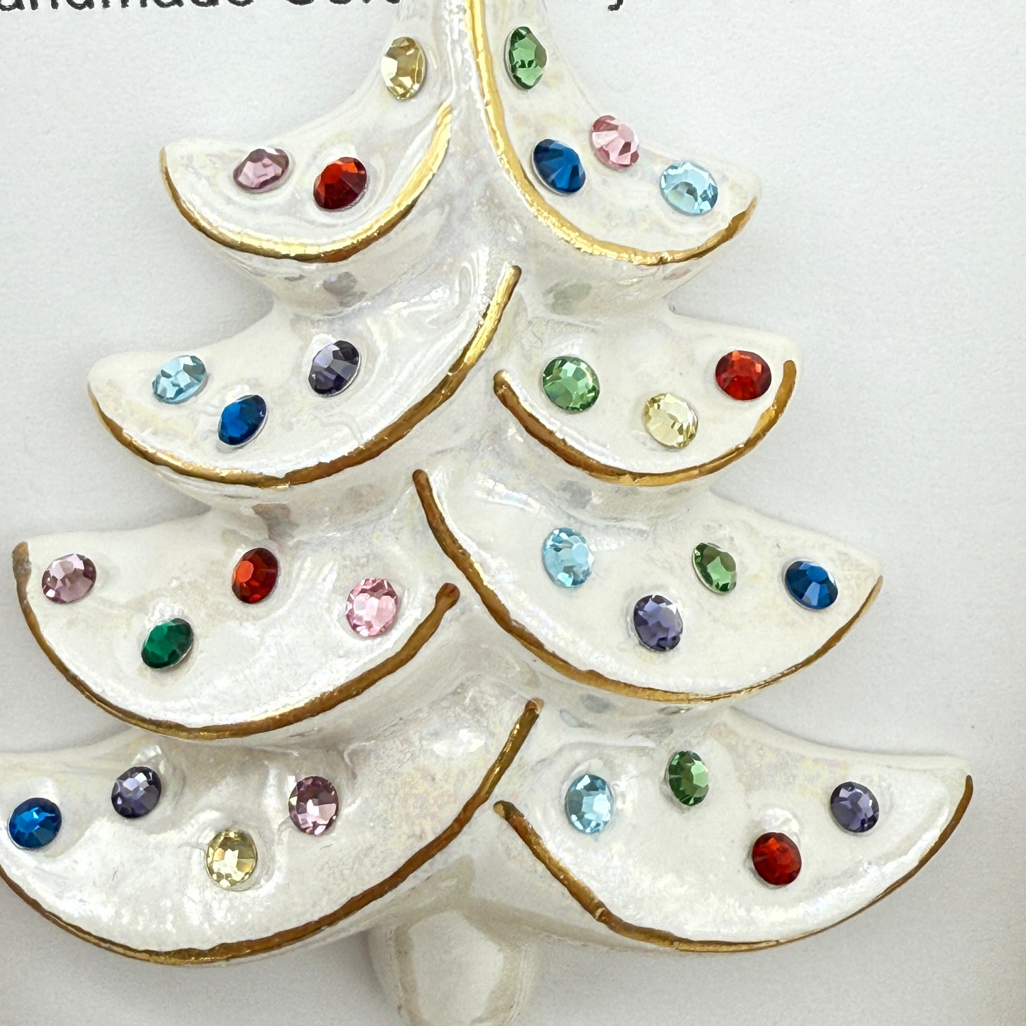 Vintage Style Ceramic Brooch - White & Multicolor