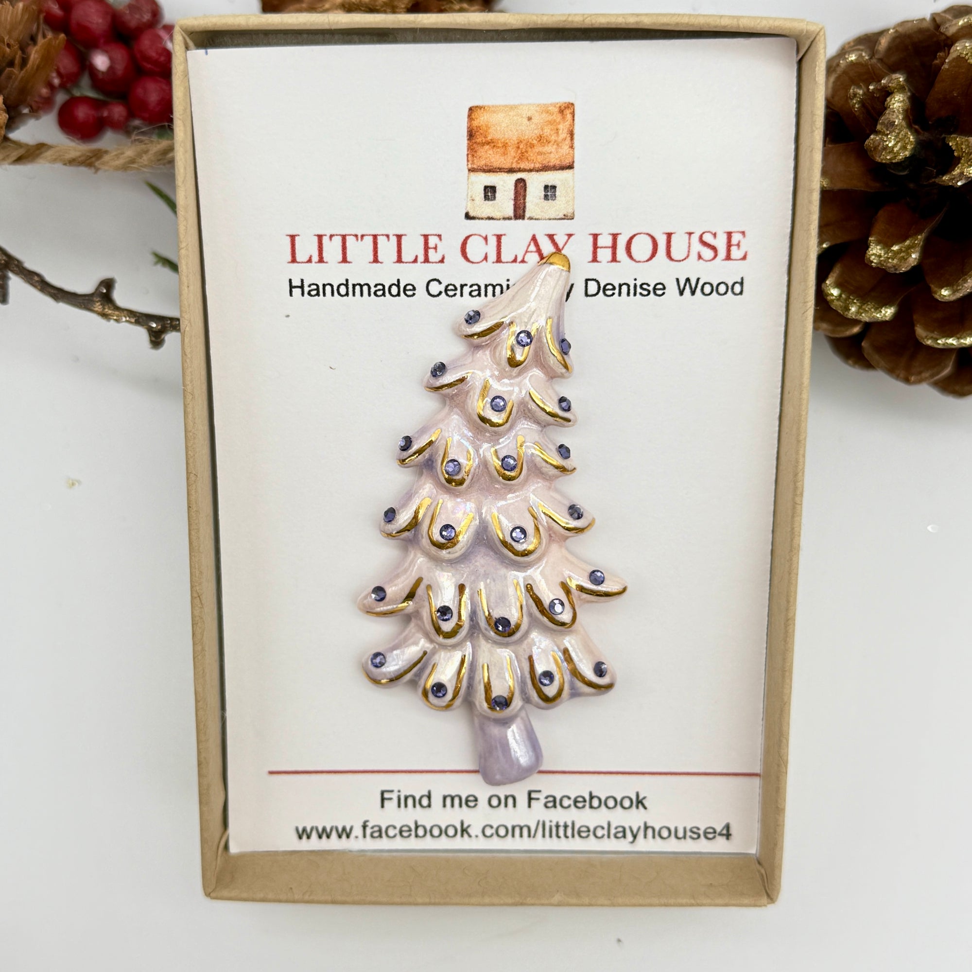 Christmas Tree Ceramic Brooch - Lavendar