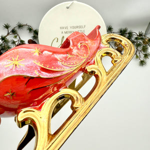 Christmas Sleigh Dish - Festive Red & 22K Gold Luster