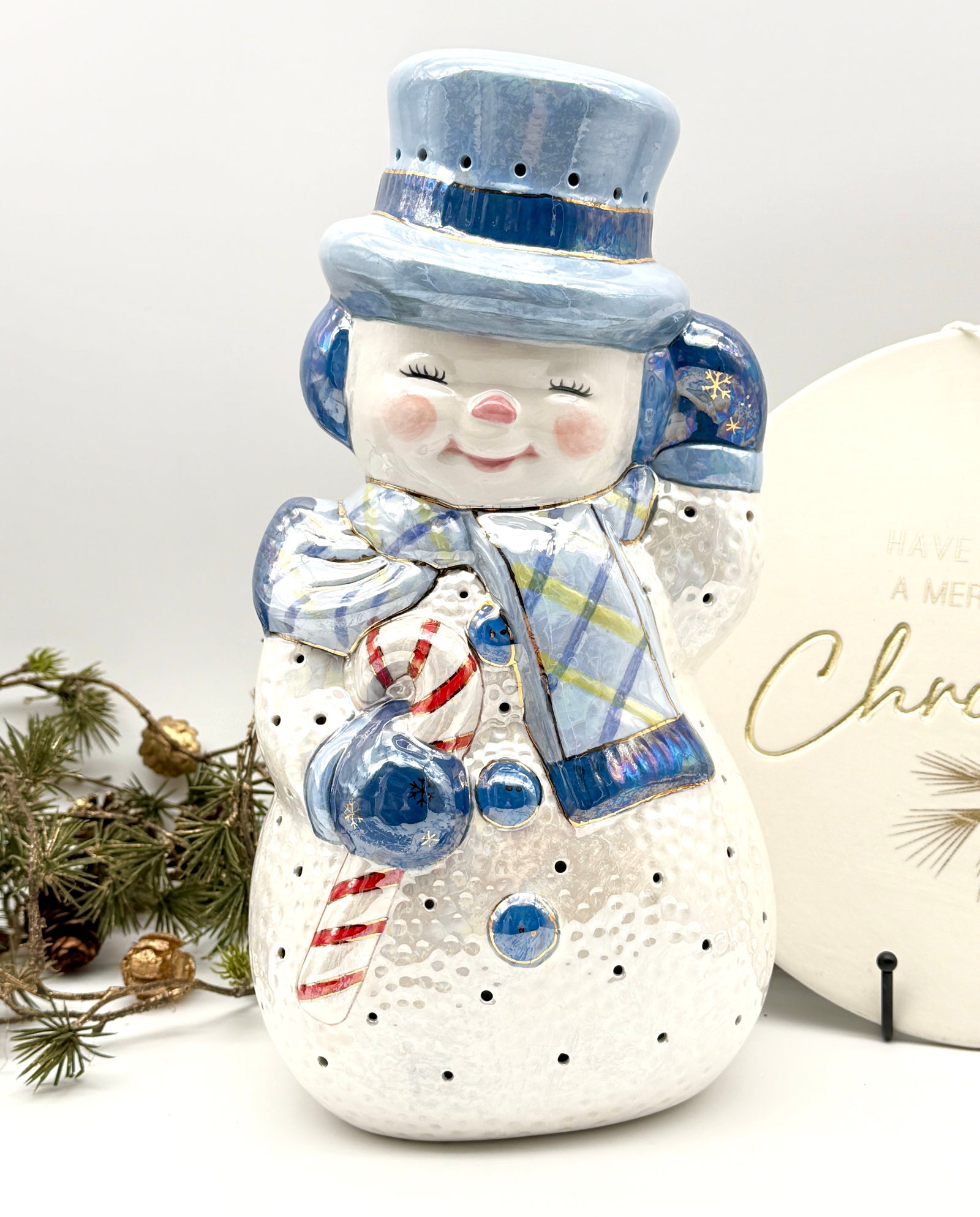 Handcrafted Iridescent Snowman Lantern