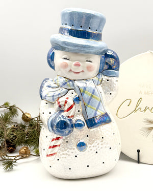 Handcrafted Iridescent Snowman Lantern