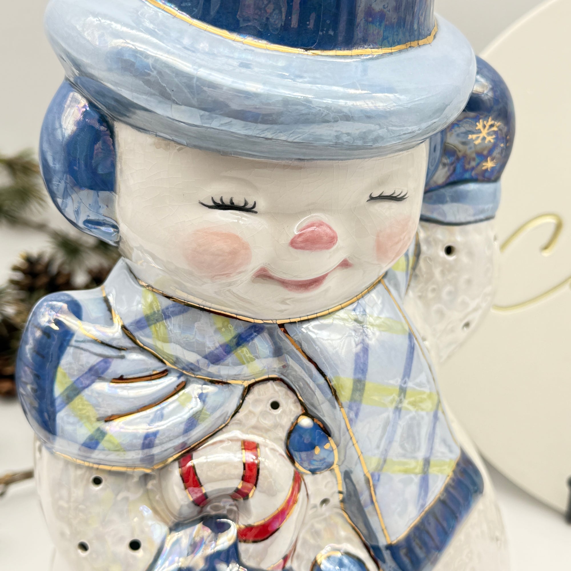 Handcrafted Iridescent Snowman Lantern