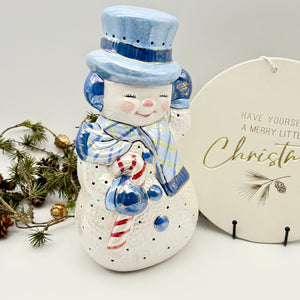 Handcrafted Iridescent Snowman Lantern