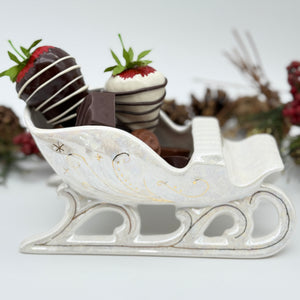 Christmas Sleigh Dish - White & 22K Gold Luster