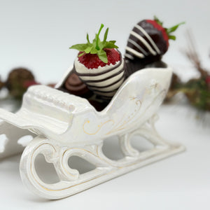 Christmas Sleigh Dish - White & 22K Gold Luster