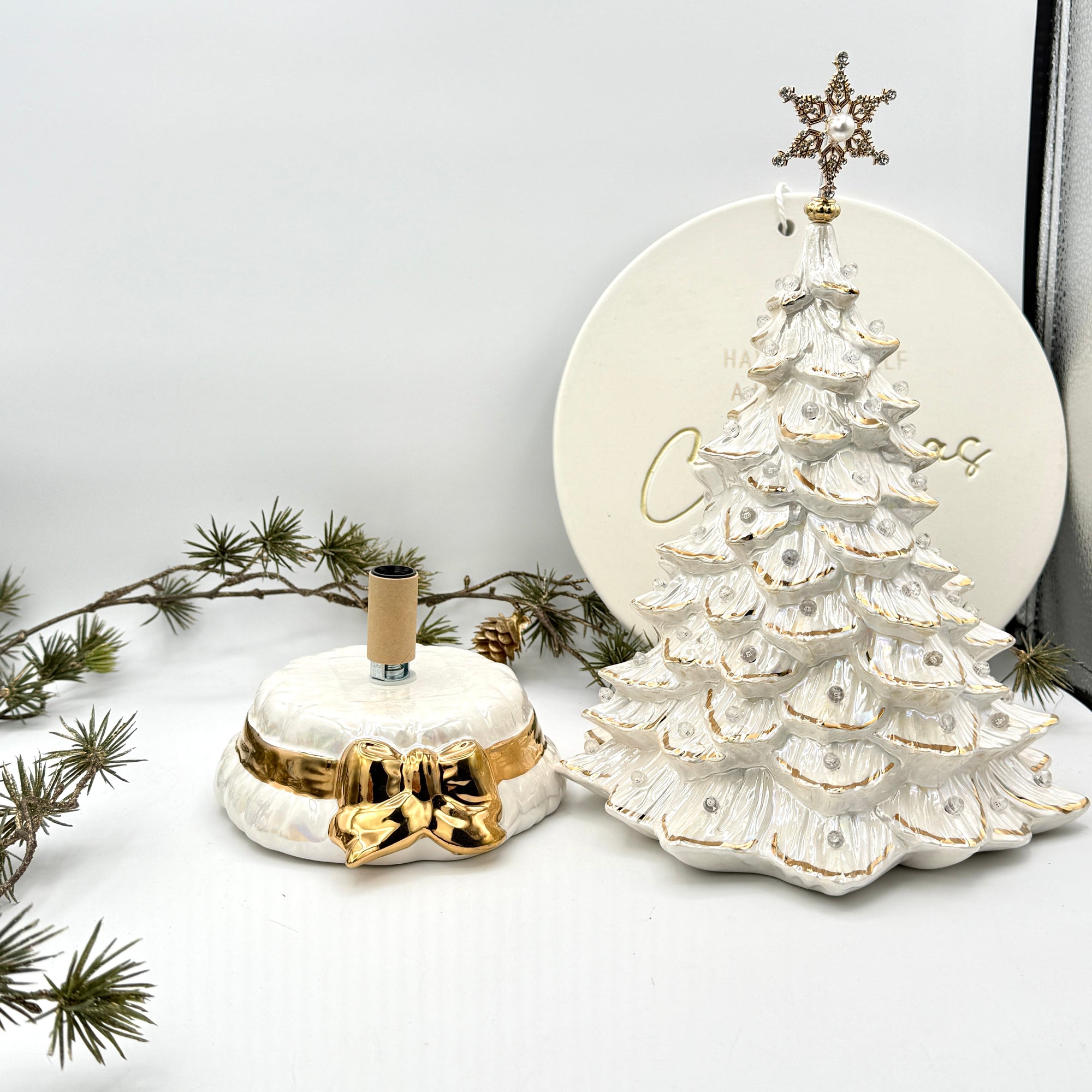White Christmas Gold Bow Tree