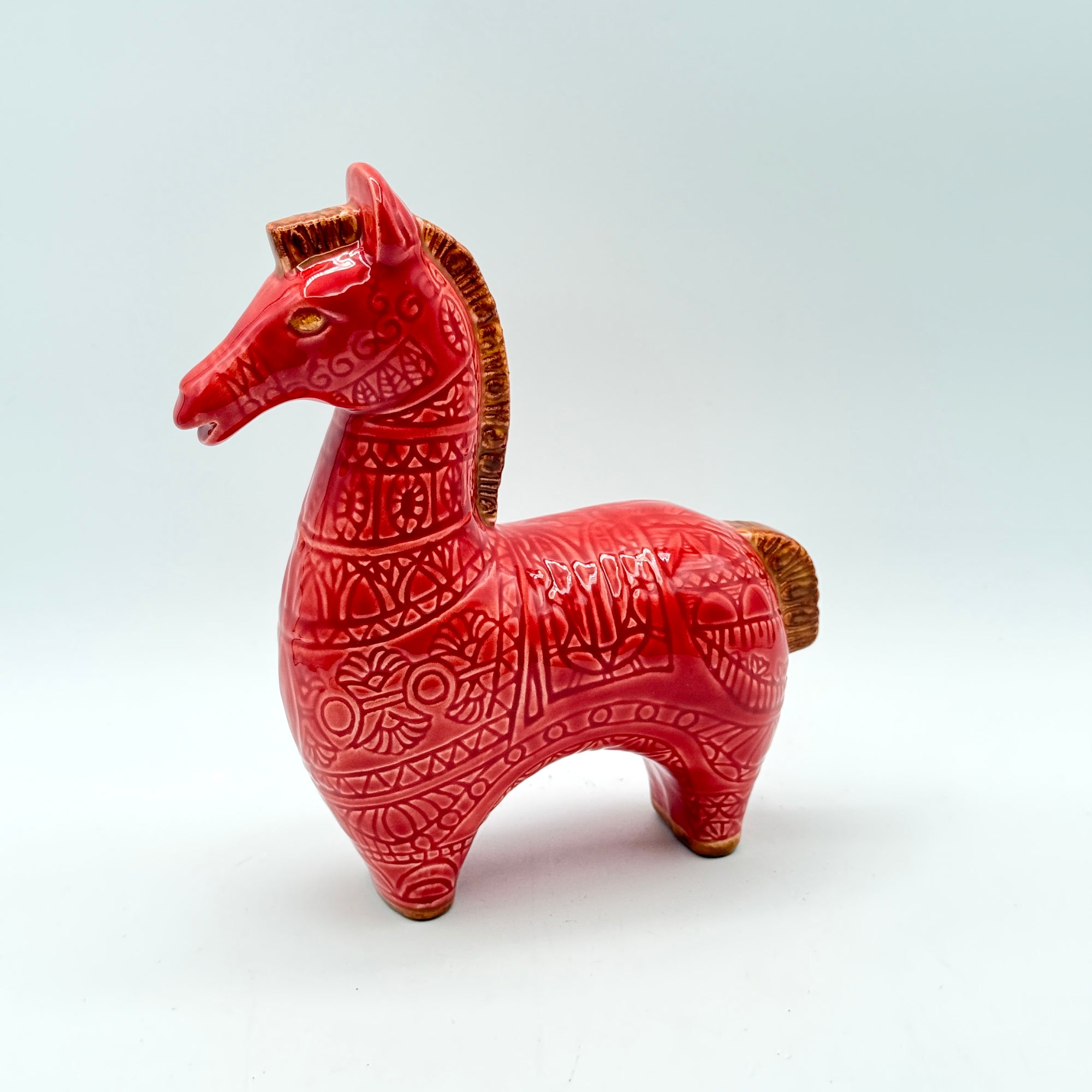 Red Mid-Century Bitossi Style Horse