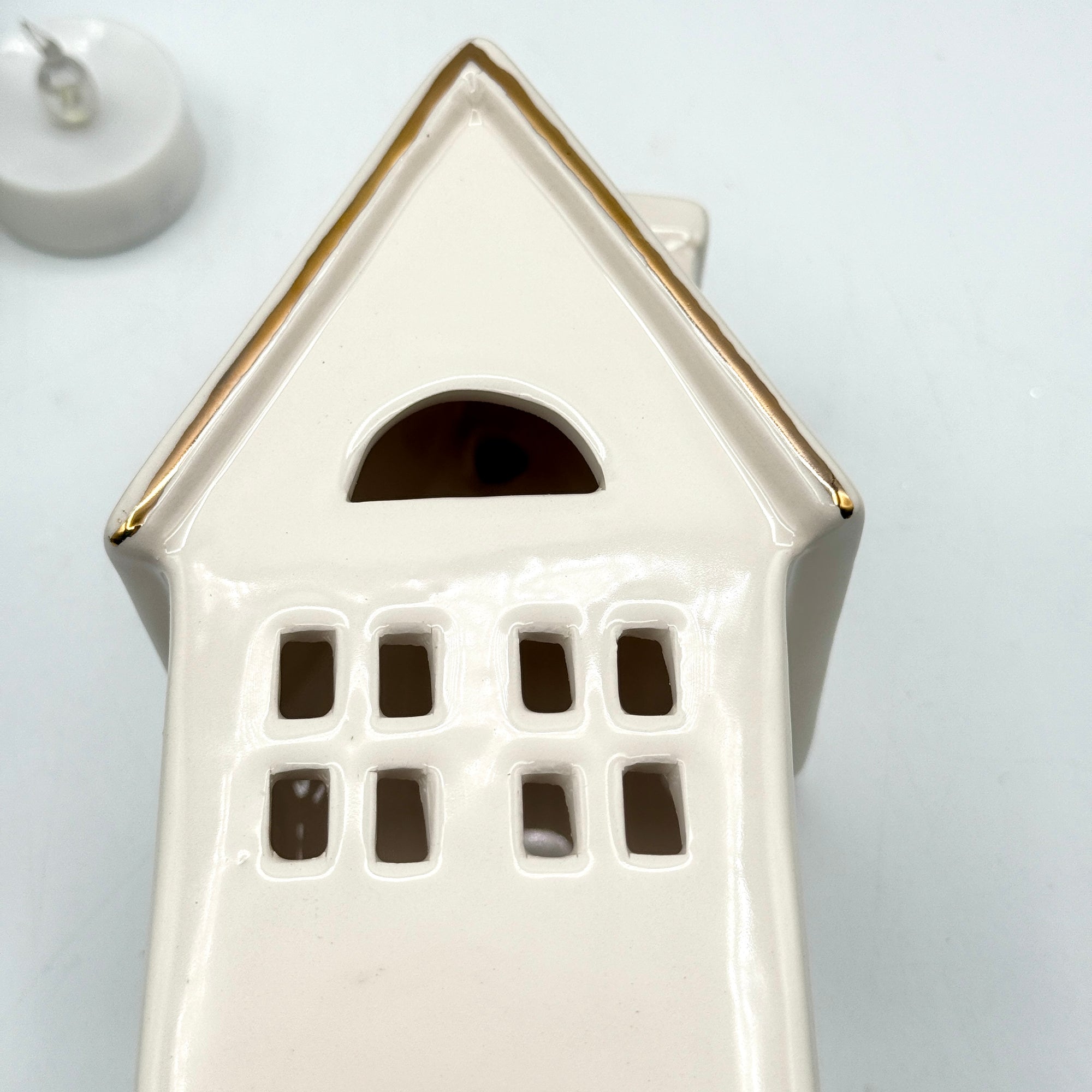 Ceramic Christmas Luminary House with Red Door – Hand Painted