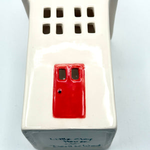 Ceramic Christmas Luminary House with Red Door – Hand Painted