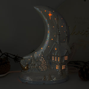 Winter Moonlit Cottage – Ceramic Holiday Luminary