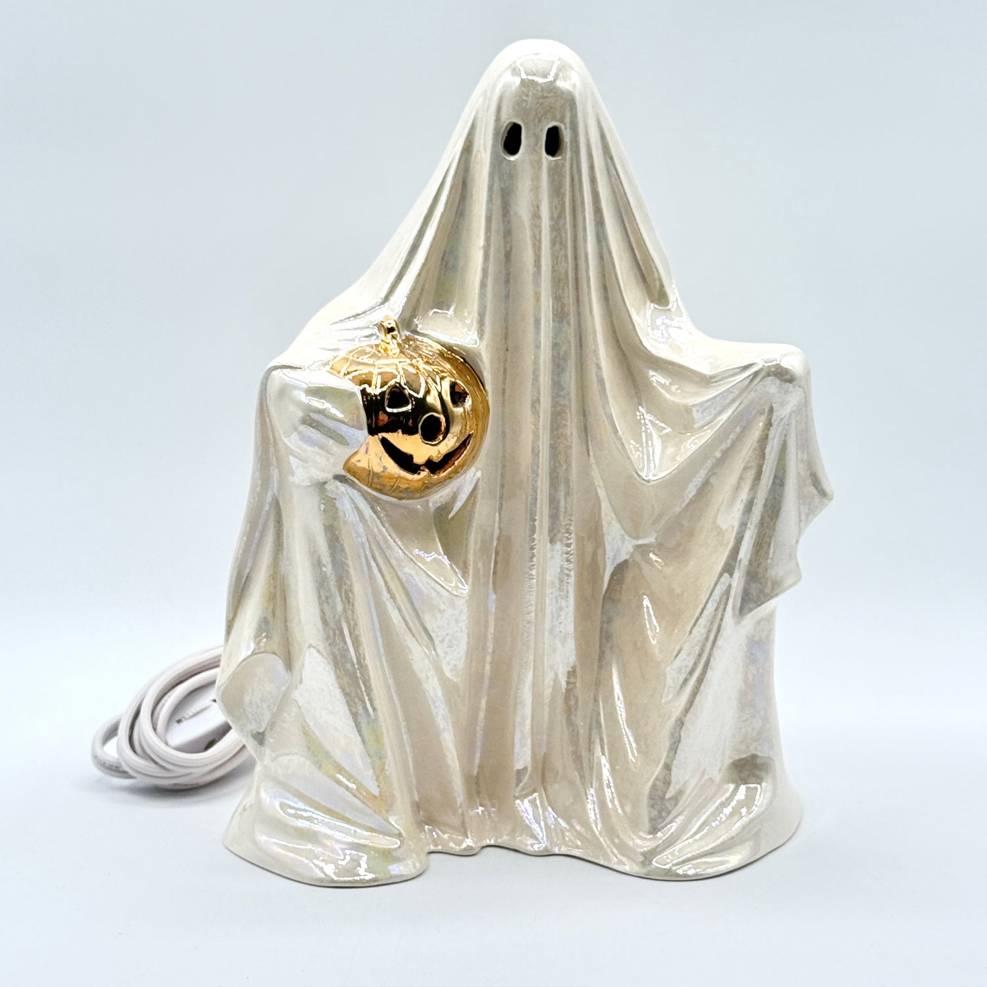 Mother of Pearl Ghost Lamp with Real Gold Pumpkin