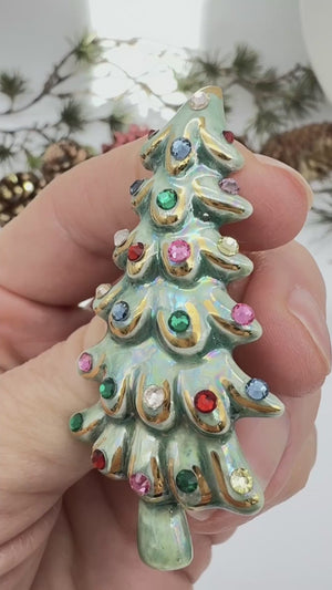 Vintage Style Ceramic Whimiscal Tree Brooch
